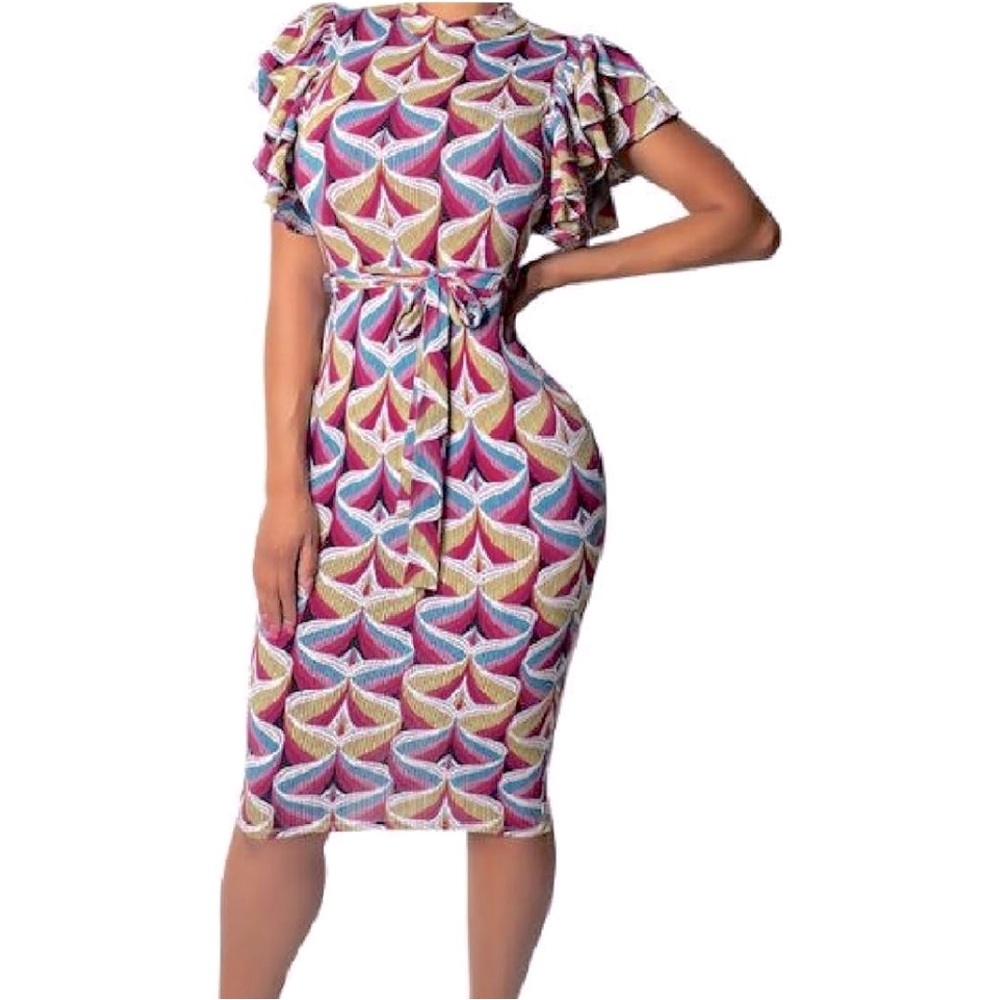 Vibrant Ankara Print Midi Dress - Size Small